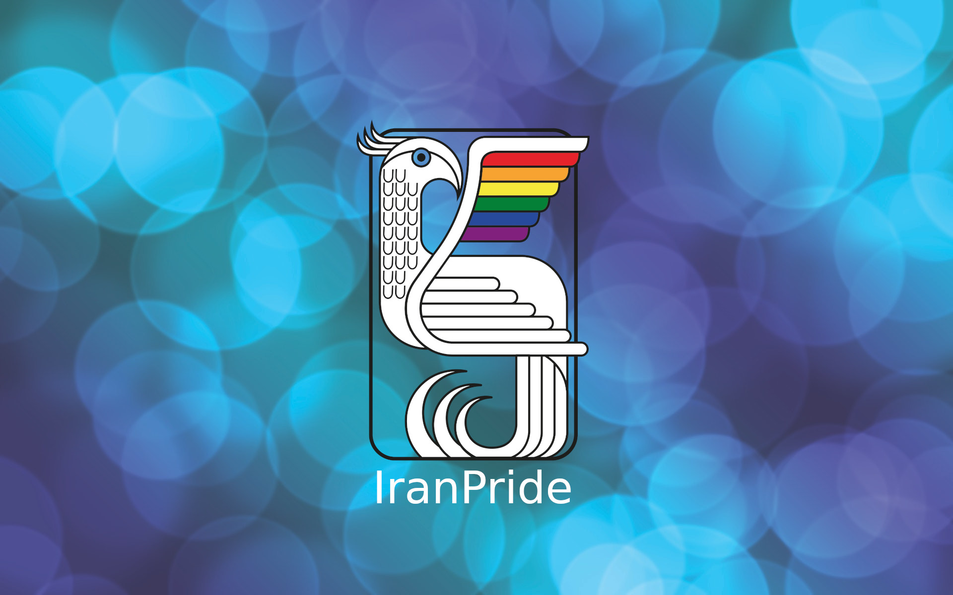 Iran Pride logo on a blured blue background
